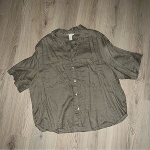 H&M Beige Linen Short Sleeve Button-Down Shirt – Size XXL